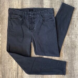 MOTHER High Waisted Lace Up Looker Ankle Jeans Black Size 32 USA Edgy Grunge
